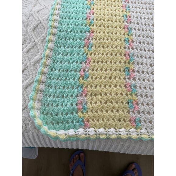 Handmade Pastel Crochet Baby Blanket 42x53, Soft Vintage Style Afghan - Picture 14 of 16